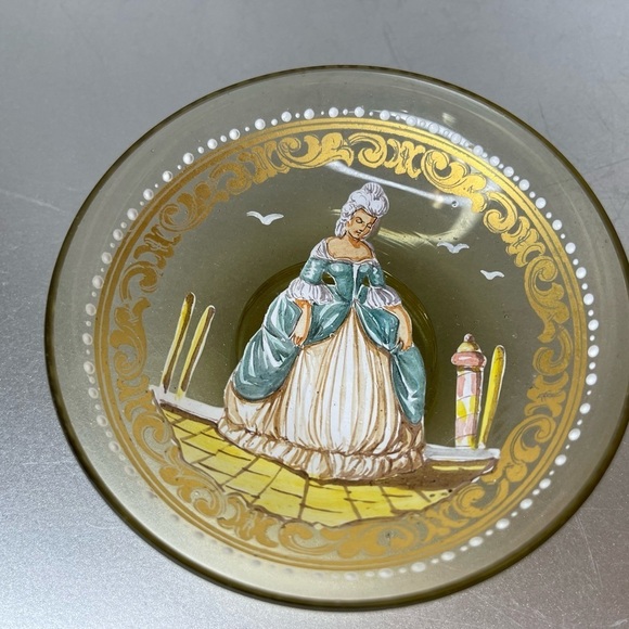 SALVIATI & C MURANO HAND PAINTED VENETIAN GLASS TRINKET DISH Bowl Yellow Italy - Picture 6 of 6